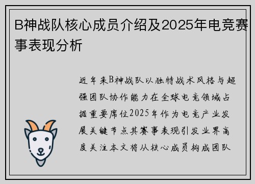 B神战队核心成员介绍及2025年电竞赛事表现分析