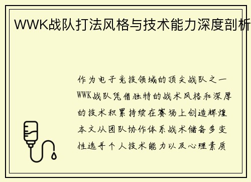 WWK战队打法风格与技术能力深度剖析